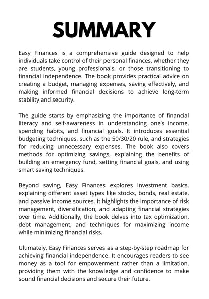 Easy Finances : A practical guide to managing your budget and achieving your goals